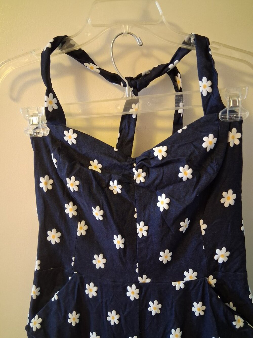 Daisy Print Denim Marcel Halter Jumpsuit, L - Picture 4 of 7
